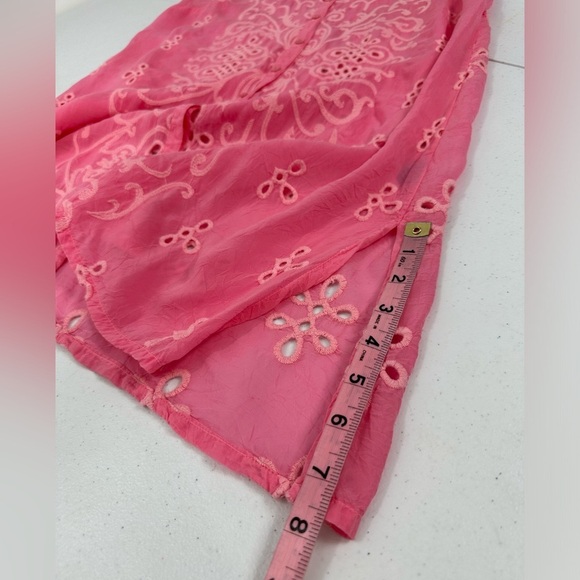 Johnny Was Wirey Vine Georgette Sleeveless Eyelet Tunic Bubblegum Pink - Picture 4 of 10
